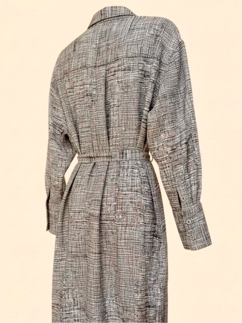 Banana Republic Satin Gray & Black Long Sleeve Geo Print Mini-Shirt Dress Size L - Picture 3 of 11